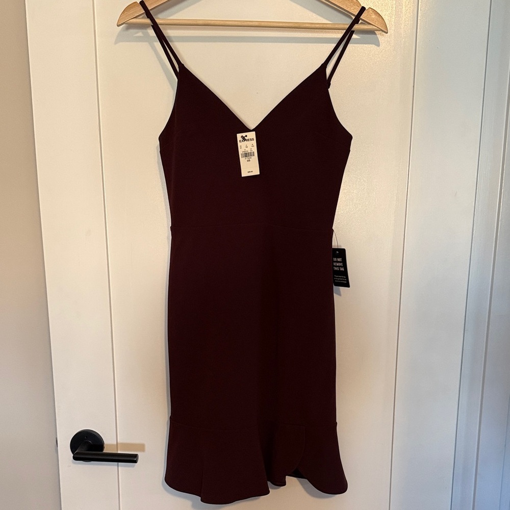Express Burgundy Spaghetti-Strap V-Neck Mini Dress